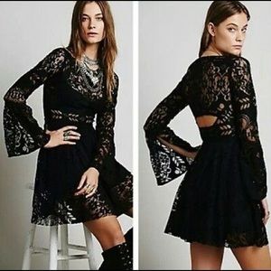 Black lace Free People dress with flared sleeves